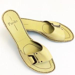 Linea Paolo Yellow Leather Wedge Slides Mule Clogs